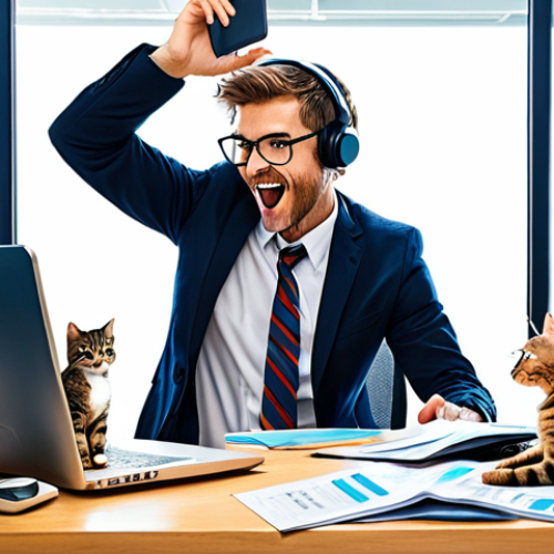 Home 21 **
A visually dynamic representation of a business owner juggling multiple tasks (phone calls, emails, documents) with cats playfully scattered around, all converging towards a central, organized CRM dashboard that brings order to the chaos. Bright, vibrant colors, a touch of humor, and clearly defined areas of focus vs. clarity.
**