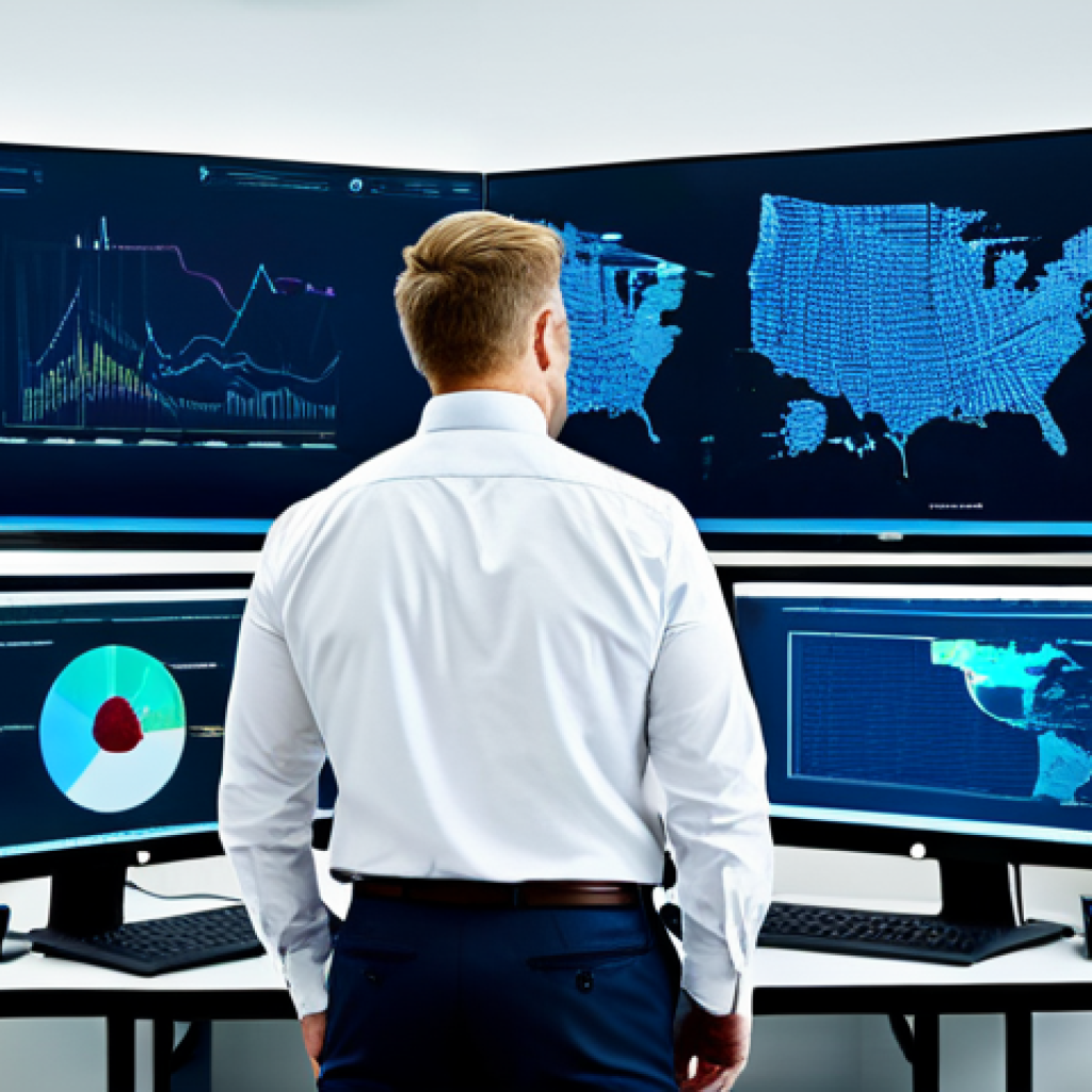 **Subject:** A cybersecurity professional in a modern office, analyzing network traffic on multiple monitors.
    **Clothing:** Business casual attire, collared shirt, and slacks, fully clothed.
    **Environment:** A brightly lit, modern cybersecurity operations center, with multiple screens displaying complex data visualizations.
    **Quality Modifiers:** Professional photography, high resolution, perfect anatomy, correct proportions, natural pose, safe for work, appropriate content, fully clothed, professional.
