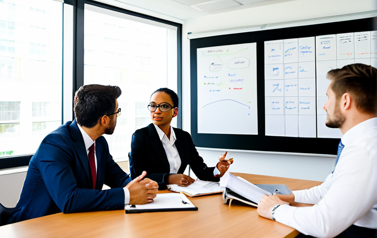 게임 이론 - Business Strategy Session**

"A diverse team of business professionals, fully clothed in appropriate...