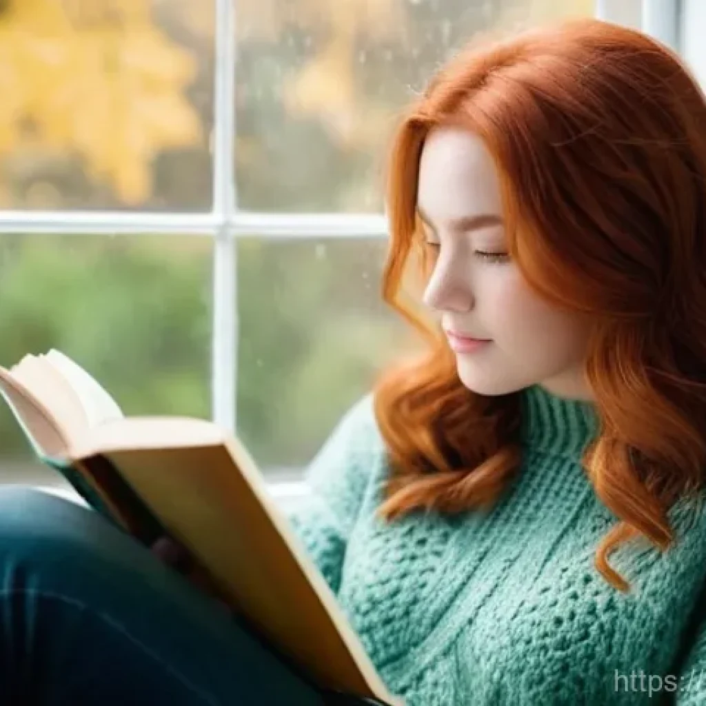 마케팅 자동화 - **Prompt 1:** A young woman, about 25 years old, with vibrant red hair styled in soft waves, is sitt...