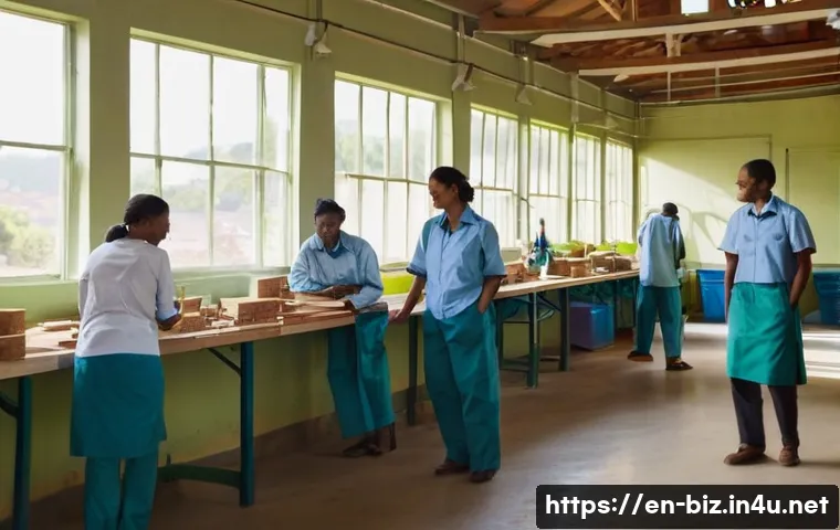 공급망의 사회적 책임 - **Prompt:** A vibrant, sunlit indoor workshop or factory floor where diverse, adult workers are acti...