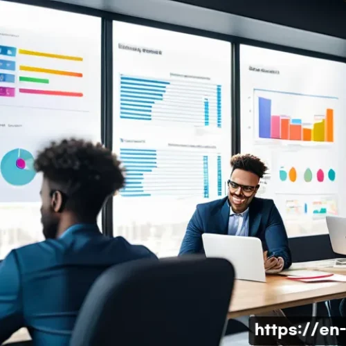 조직 성과 분석 - A diverse professional team collaborating in a modern office environment, featuring individuals with...