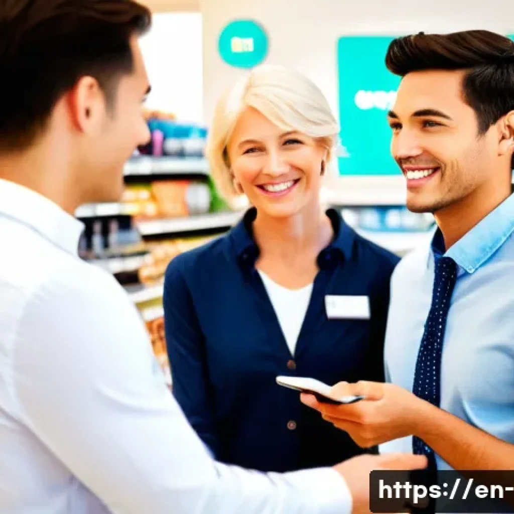 고객 만족도 관리 - A diverse group of customers in a modern retail environment, showcasing varied ages and ethnicities ...