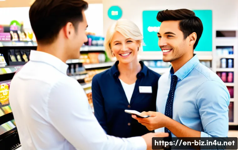 고객 만족도 관리 - A diverse group of customers in a modern retail environment, showcasing varied ages and ethnicities ...
