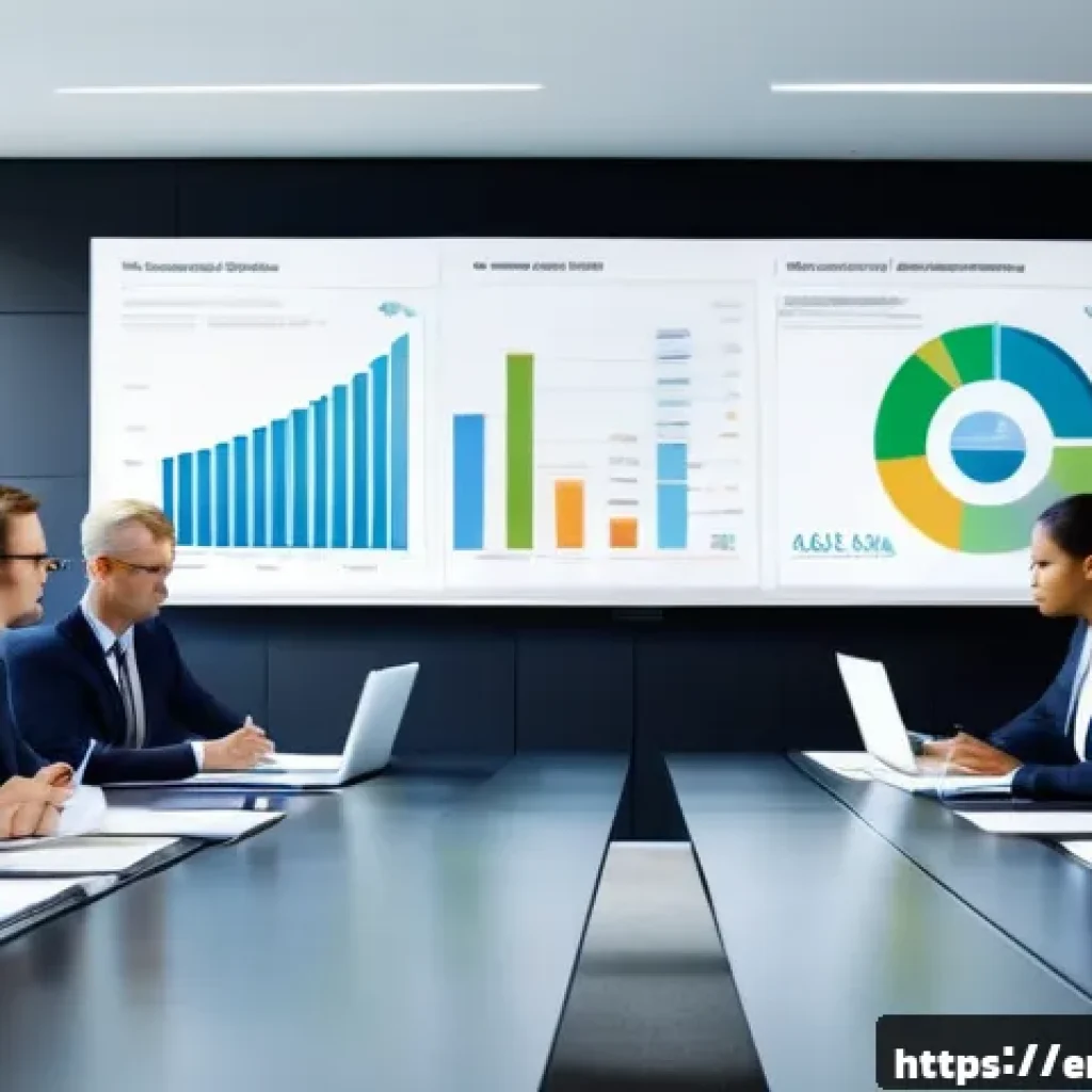 경영학 필수 과목 - A modern corporate office meeting room scene showing a diverse group of professionals engaged in a s...