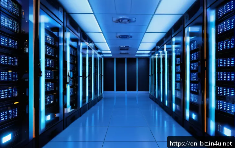 데이터베이스 관리 - A high-tech data center interior showcasing tiered storage architecture, with racks of blazing-fast ...