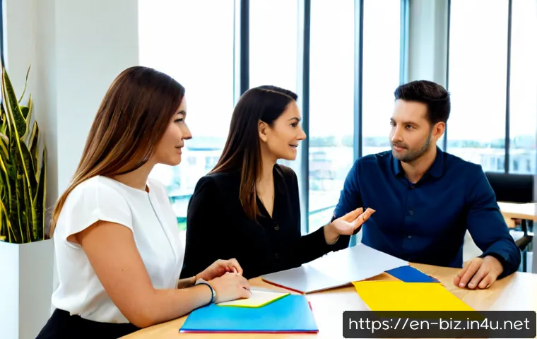마케팅 전략 - Photorealistic small business marketing strategy meeting in a bright modern American office, diverse...