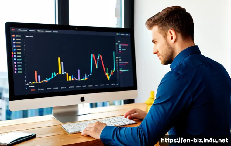 디지털 마케팅 - Photorealistic modern digital marketing workspace, confident small-business owner reviewing website ...