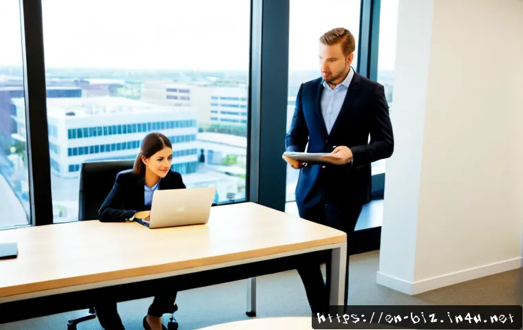 인재 관리 - Photorealistic modern talent management meeting in a bright American corporate office, diverse team ...